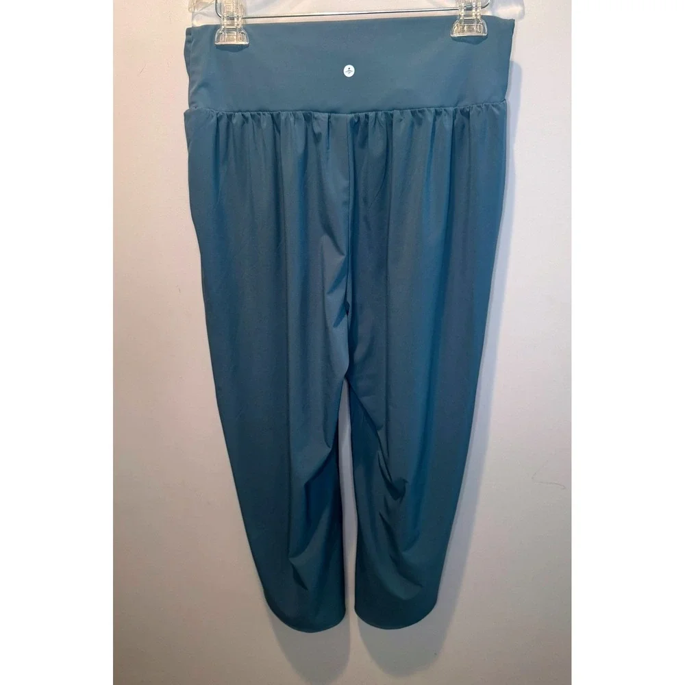 Halara Womens Teal Breezeful Crossover High Waist Crop Wide Leg Pants Large